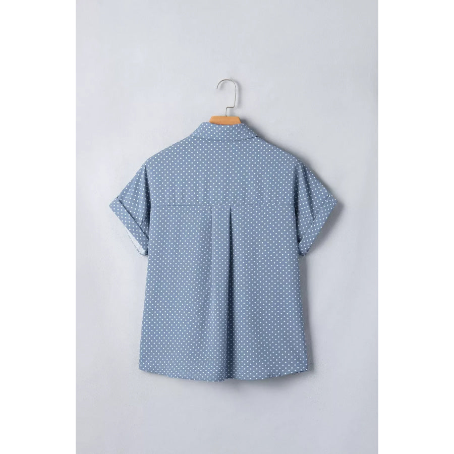 Dotted Print Cuffed Short Sleeve Shirt Apparel and Accessories