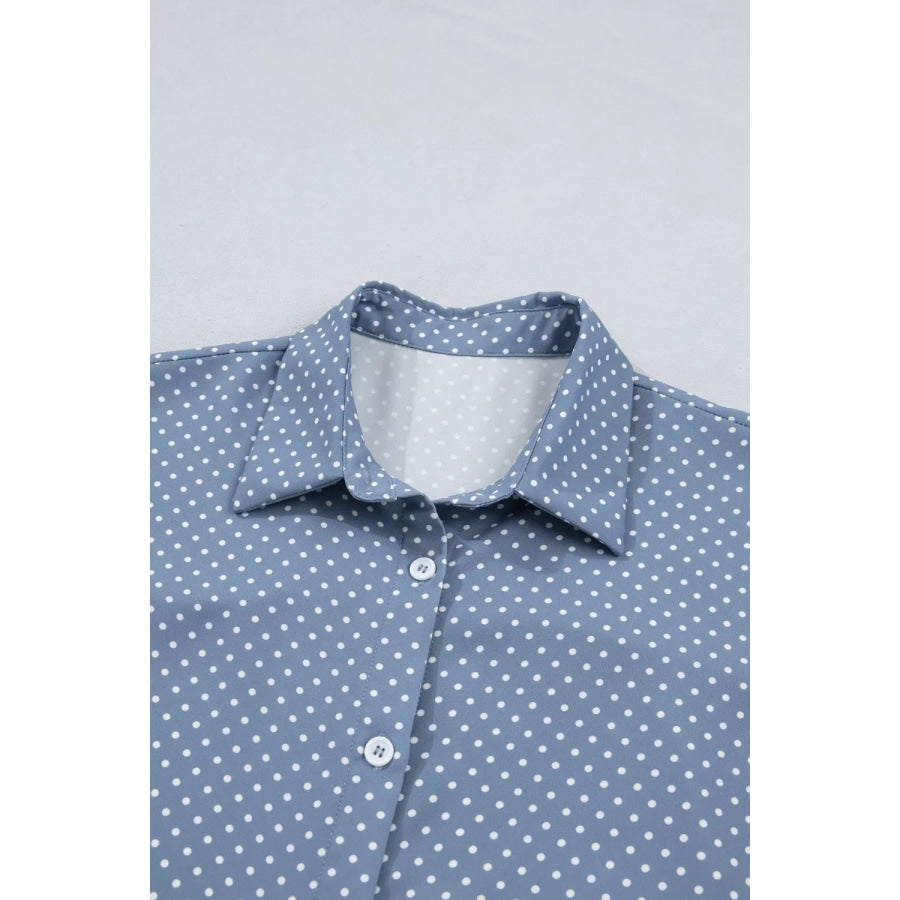 Dotted Print Cuffed Short Sleeve Shirt Apparel and Accessories