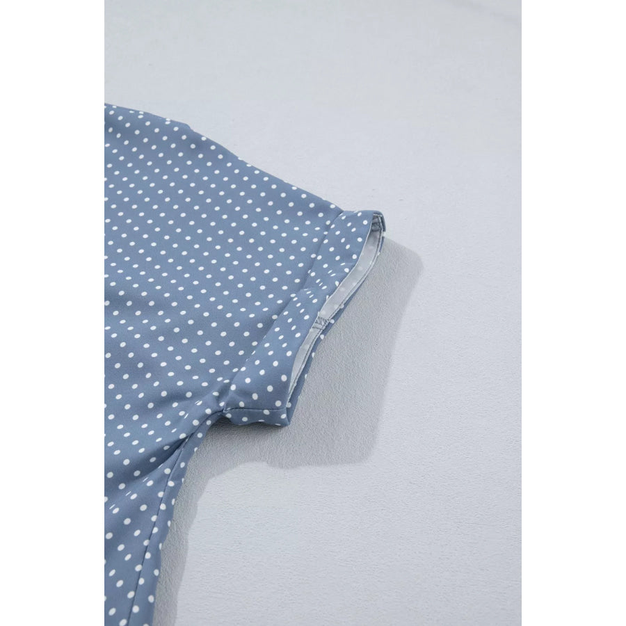Dotted Print Cuffed Short Sleeve Shirt Apparel and Accessories