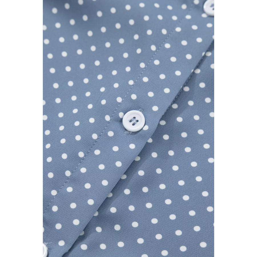 Dotted Print Cuffed Short Sleeve Shirt Apparel and Accessories