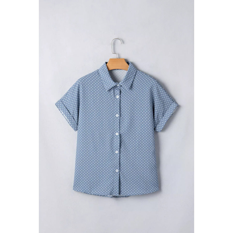 Dotted Print Cuffed Short Sleeve Shirt Apparel and Accessories