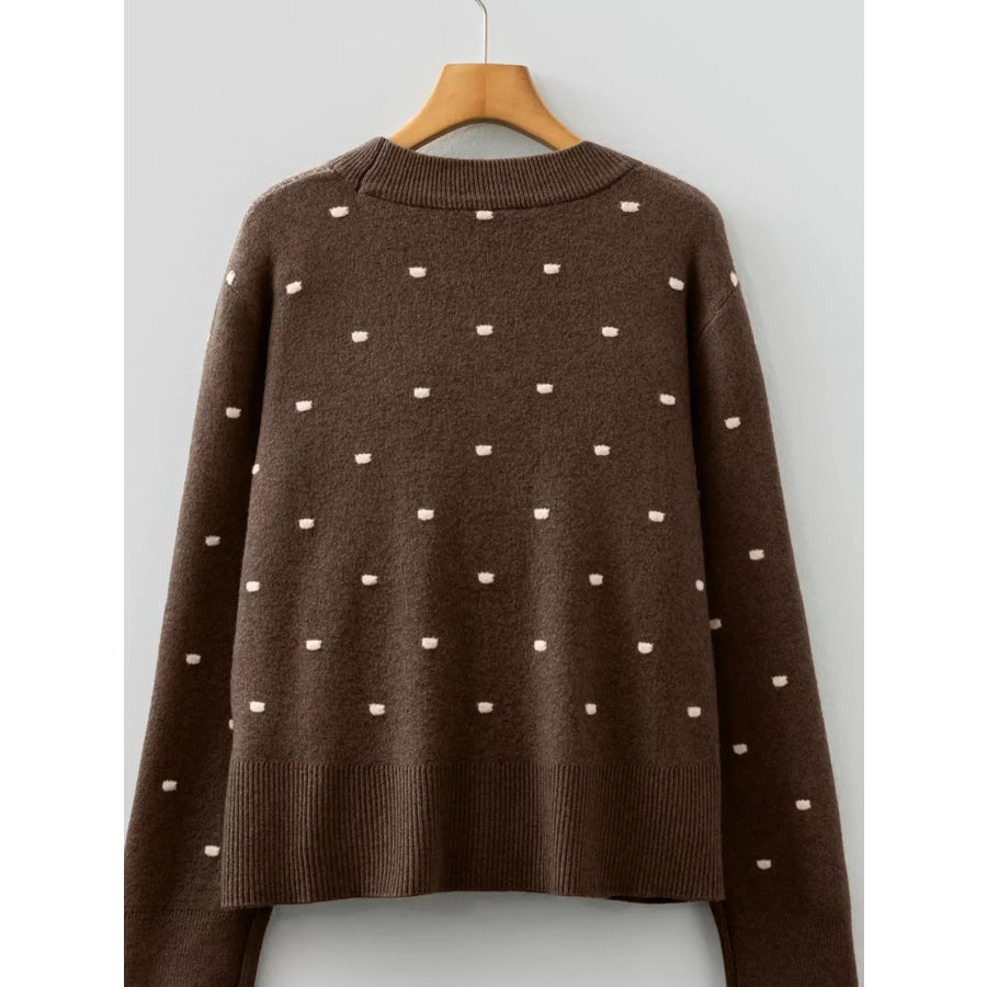 Dotted Print Ribbed Edge Knit Sweater Apparel and Accessories