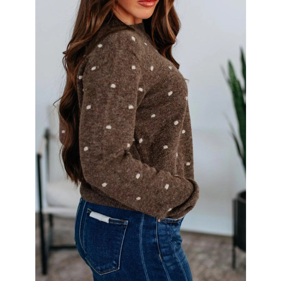 Dotted Print Ribbed Edge Knit Sweater Apparel and Accessories