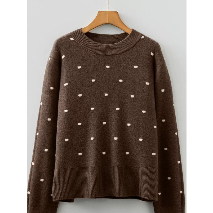 Dotted Print Ribbed Edge Knit Sweater Apparel and Accessories