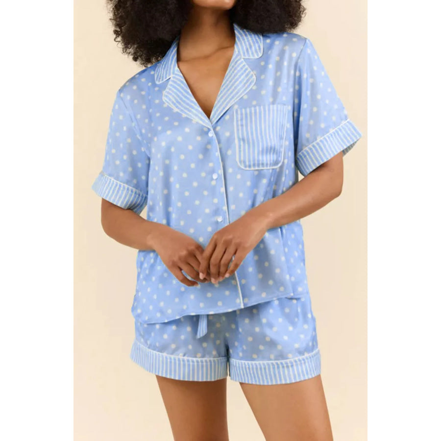 Dotted Print Soft Short Pajama Set Light Blue / S Apparel and Accessories