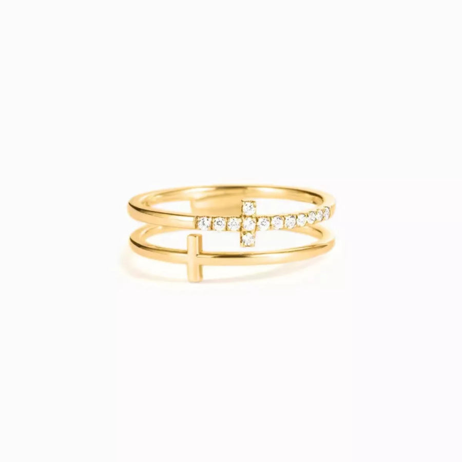 Double Band Cross Ring Gold / 5 Apparel and Accessories