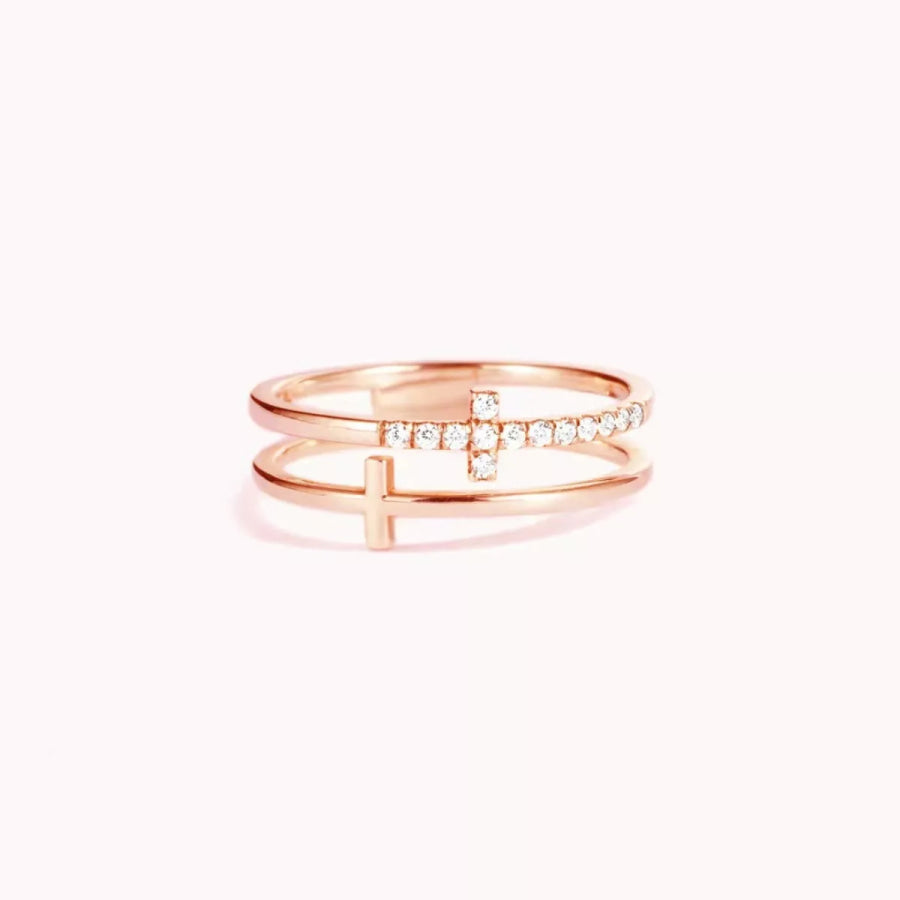Double Band Cross Ring Rose Gold / 5 Apparel and Accessories
