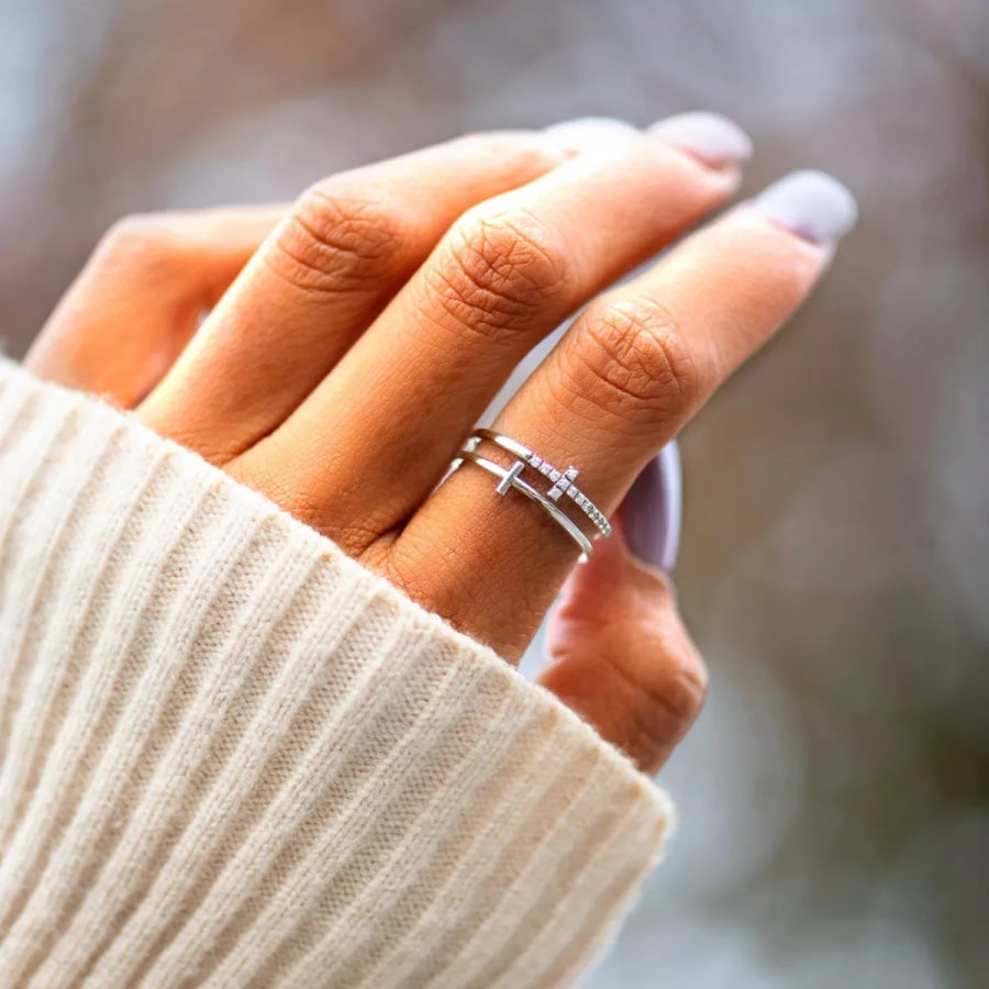 Double Band Cross Ring Silver / 5 Apparel and Accessories