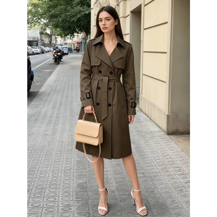 Double-Breasted Belted Waist Trench Coat Apparel and Accessories