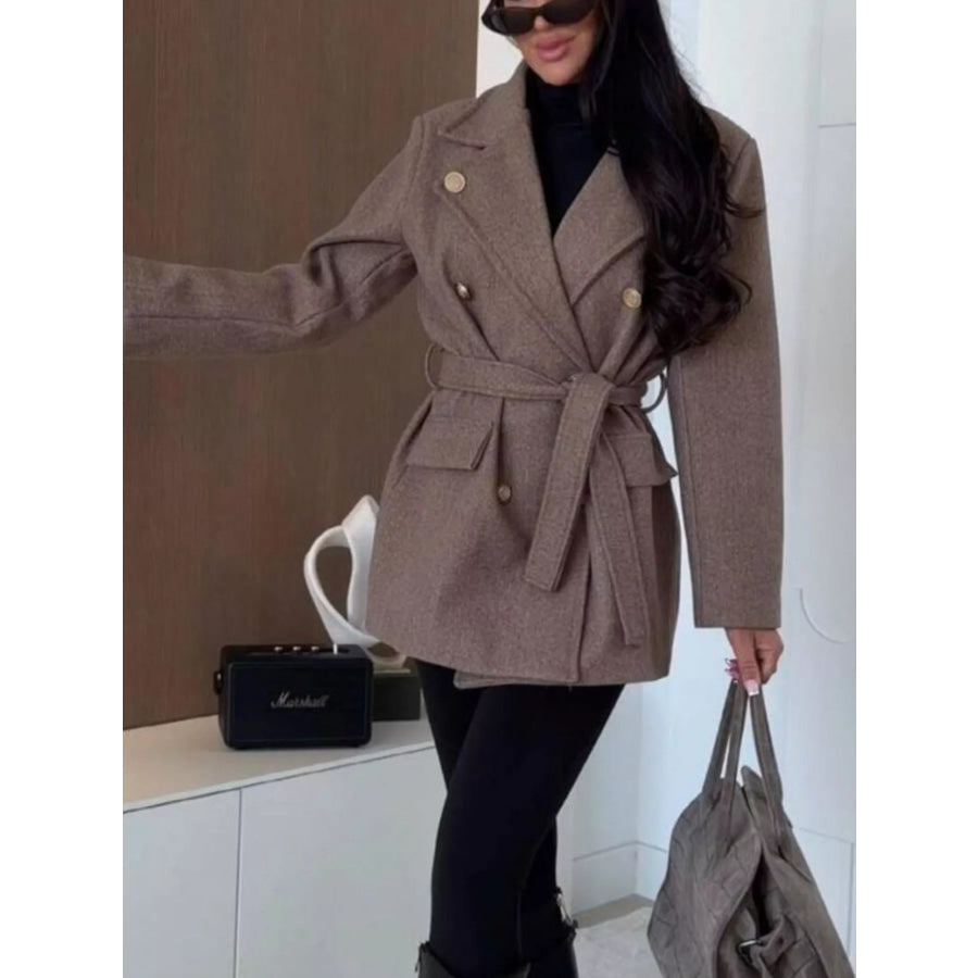 Double-Breasted Belted Wool-Blend Coat Apparel and Accessories