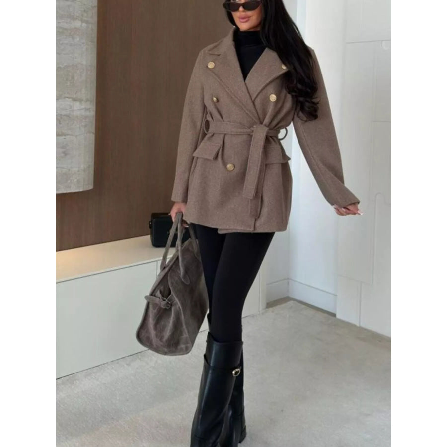 Double-Breasted Belted Wool-Blend Coat Apparel and Accessories