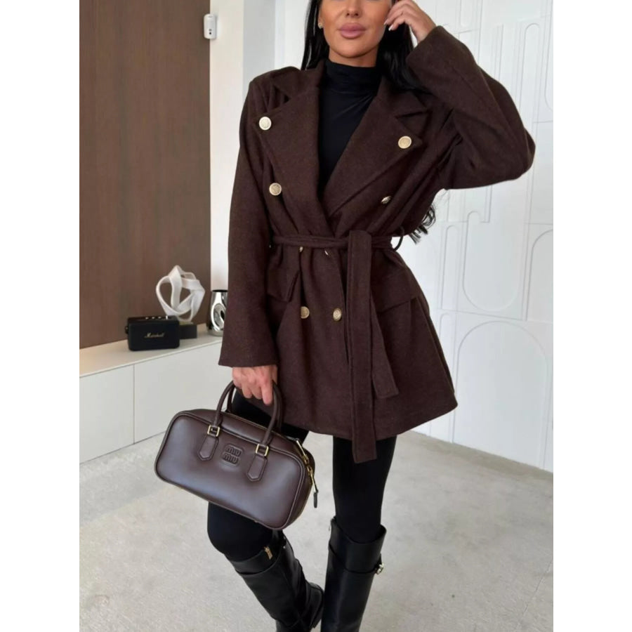 Double-Breasted Belted Wool-Blend Coat Apparel and Accessories