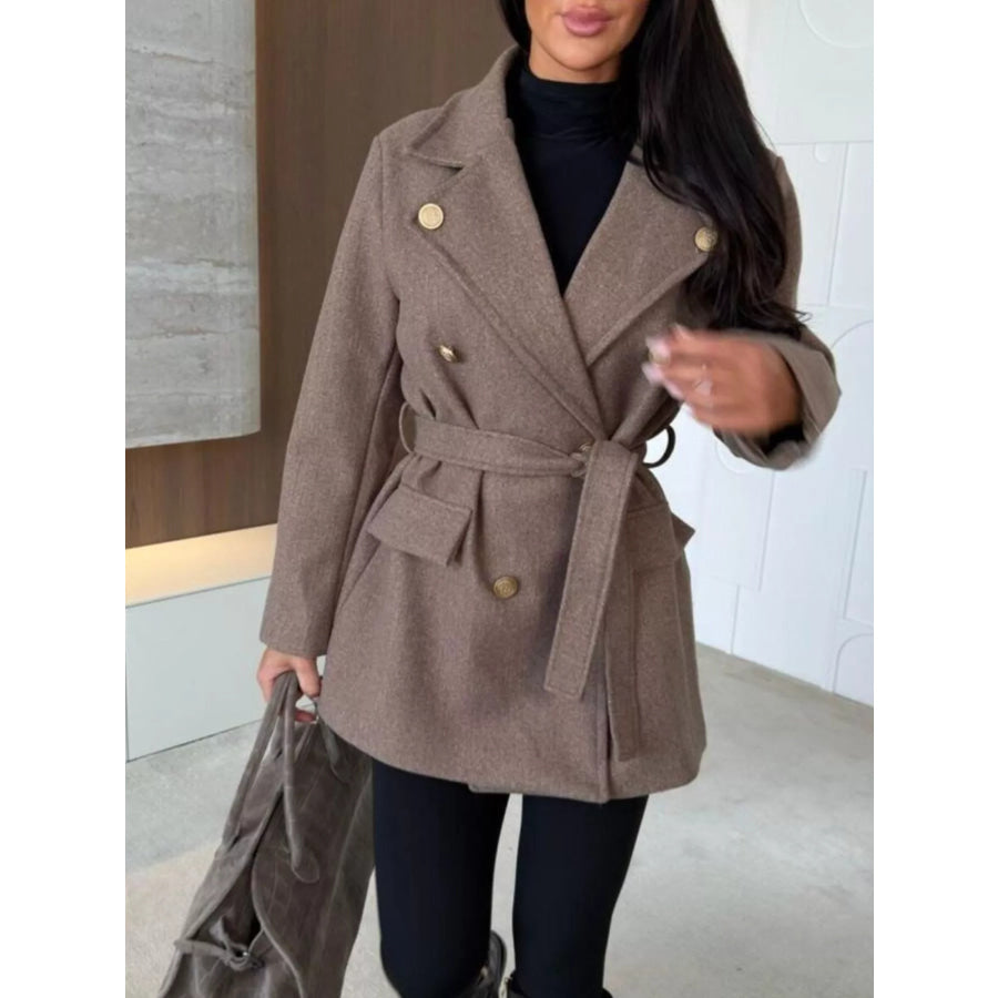 Double-Breasted Belted Wool-Blend Coat Apparel and Accessories