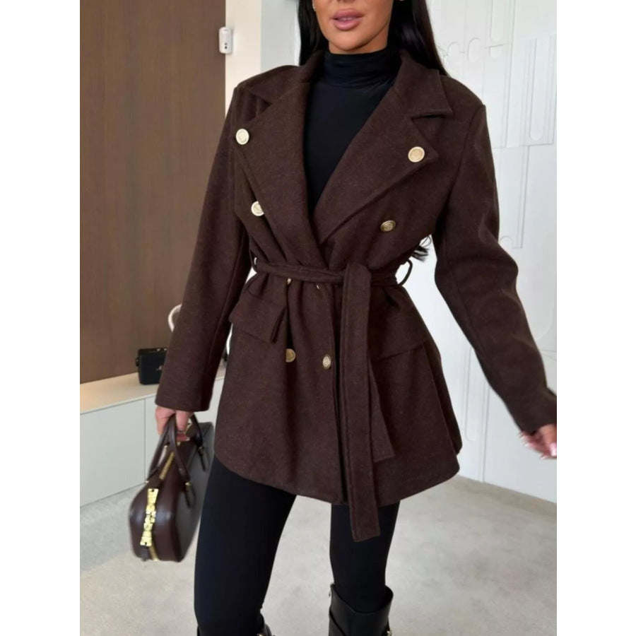 Double-Breasted Belted Wool-Blend Coat Apparel and Accessories