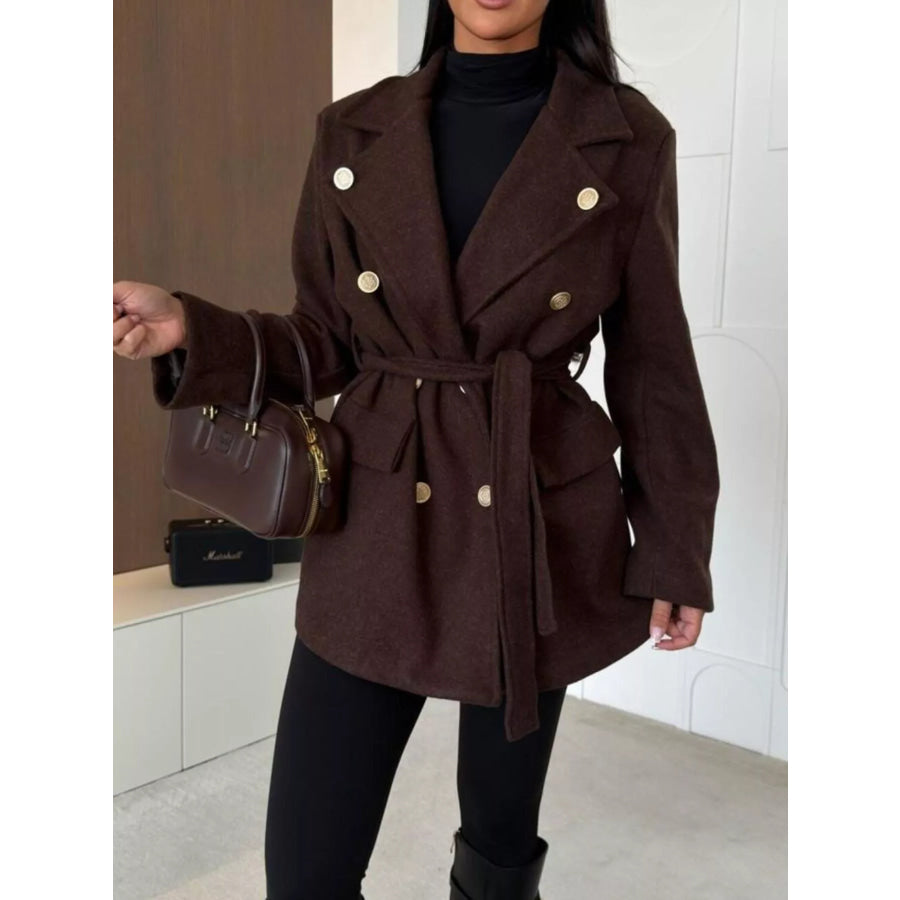 Double-Breasted Belted Wool-Blend Coat Chocolate / S Apparel and Accessories
