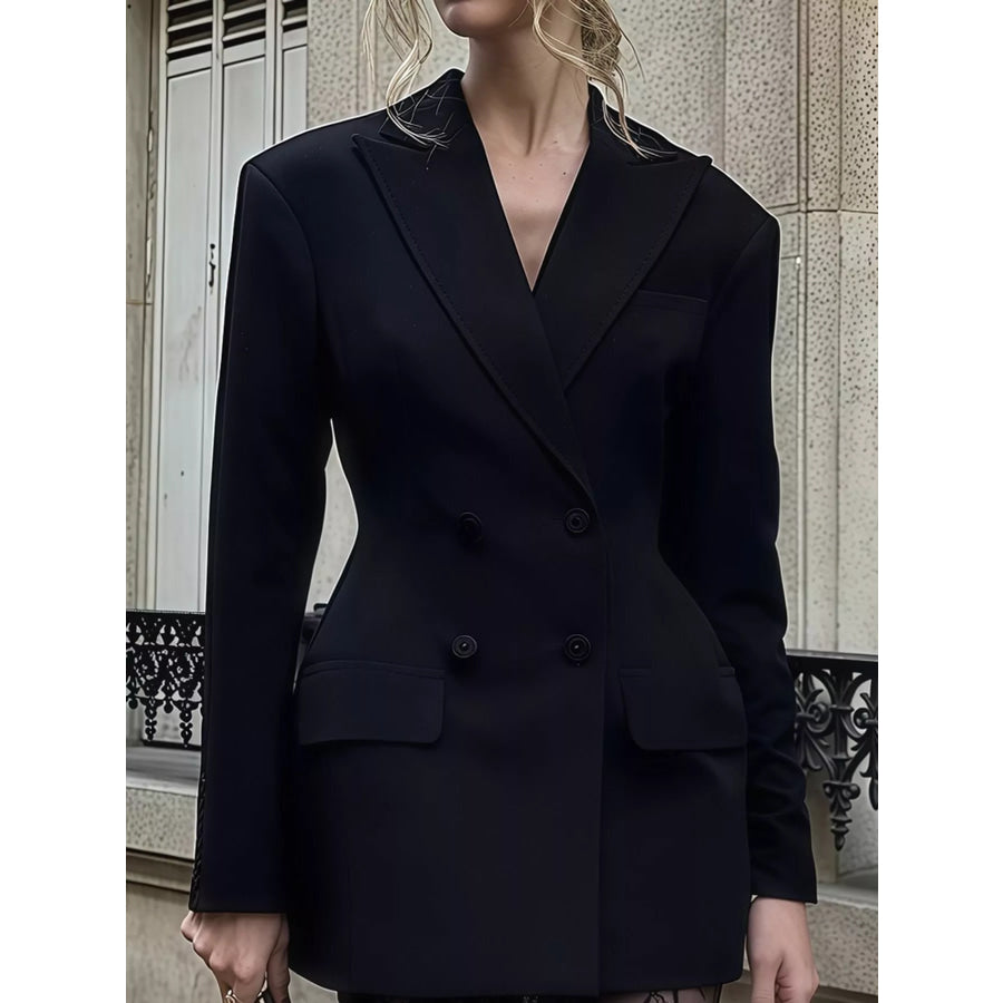 Double Breasted Blazer and Sheer Lace Skirt Set Apparel Accessories