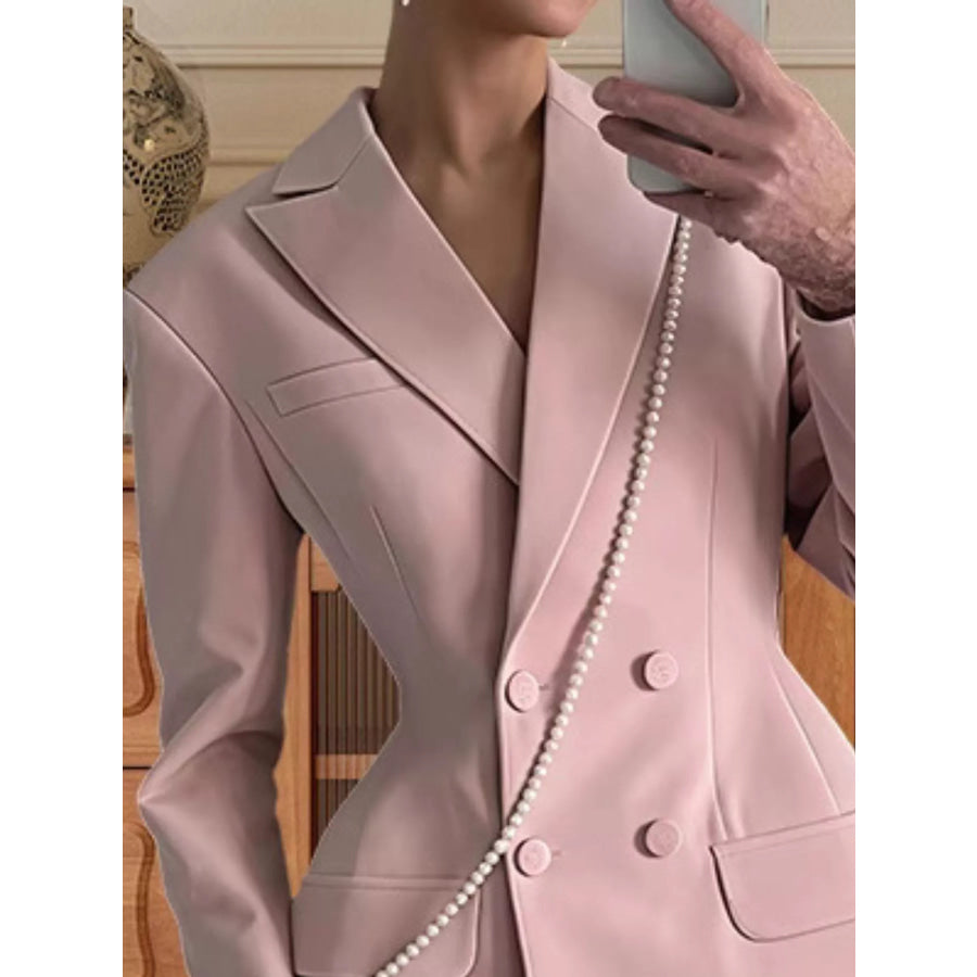 Double Breasted Blazer and Sheer Lace Skirt Set Apparel Accessories