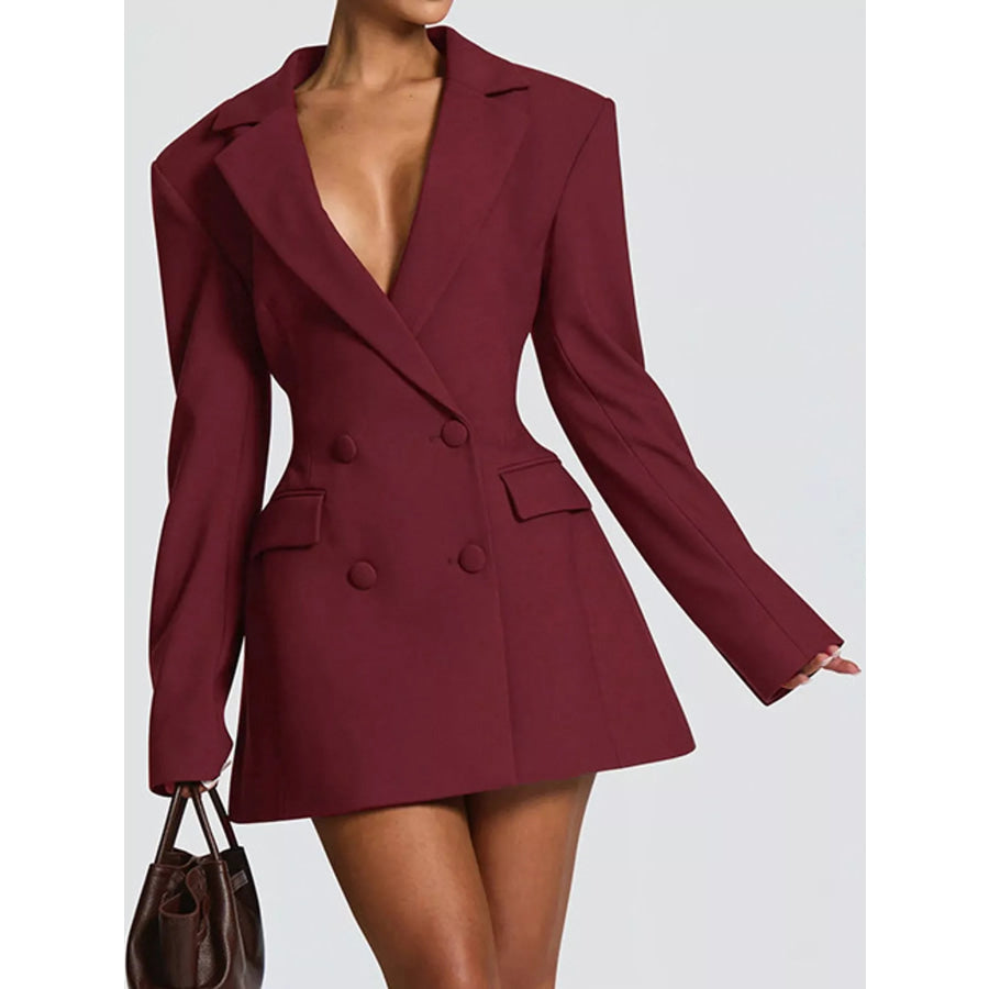 Double-Breasted Blazer Dress Burgundy / XS Apparel and Accessories