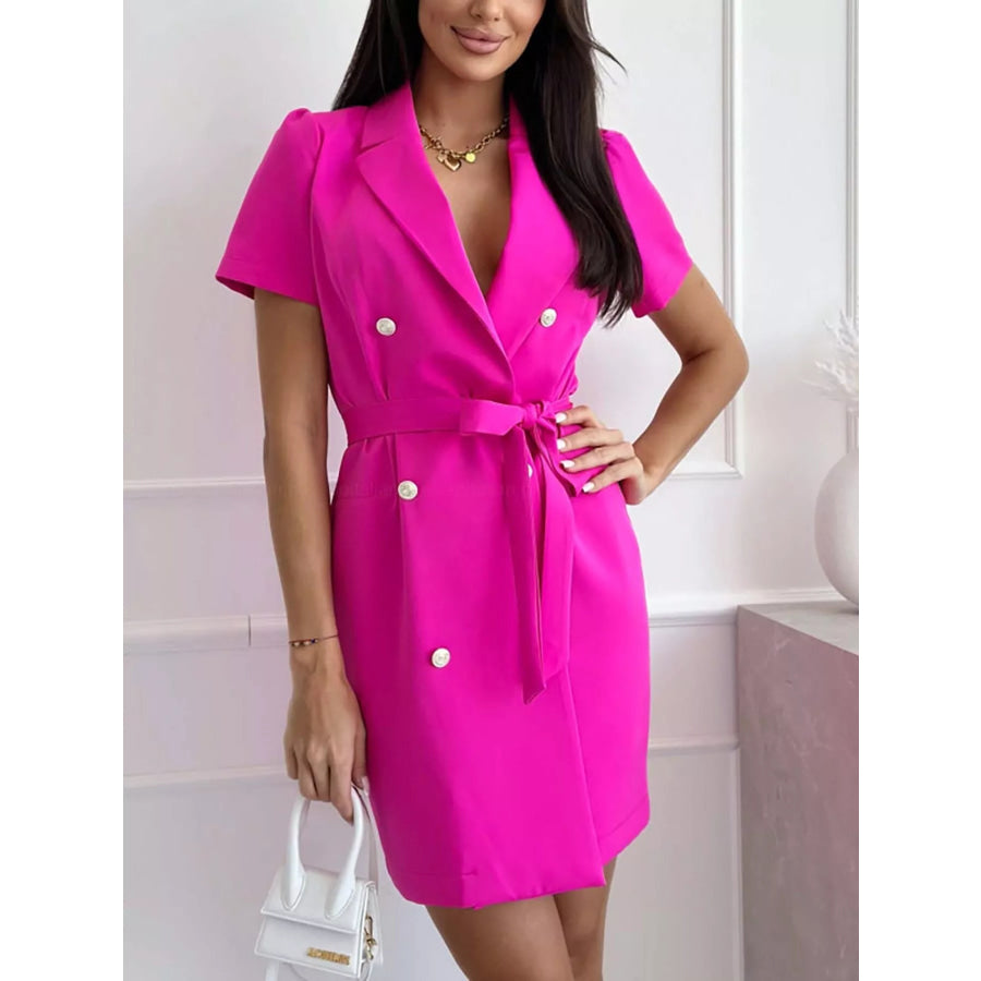 Double-breasted Blazer Dress with Belt Hot Pink / S Apparel and Accessories
