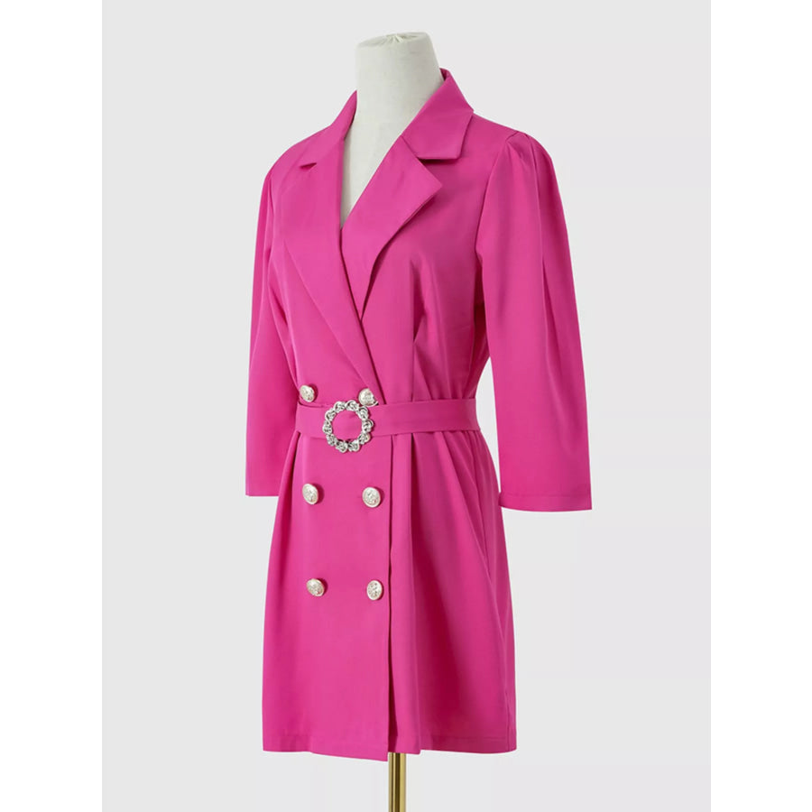 Double-Breasted Blazer Dress with Embellished Belt Apparel and Accessories