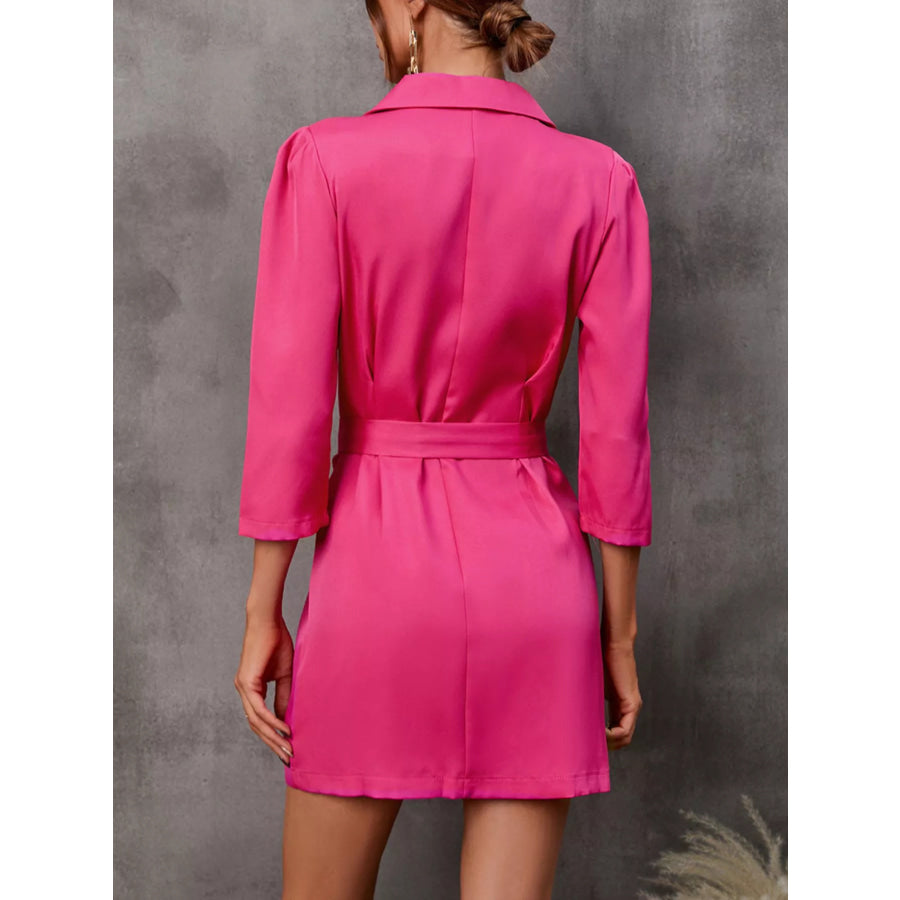 Double-Breasted Blazer Dress with Embellished Belt Apparel and Accessories