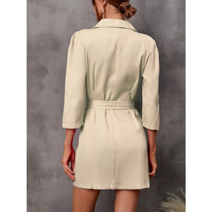 Double-Breasted Blazer Dress with Embellished Belt Apparel and Accessories
