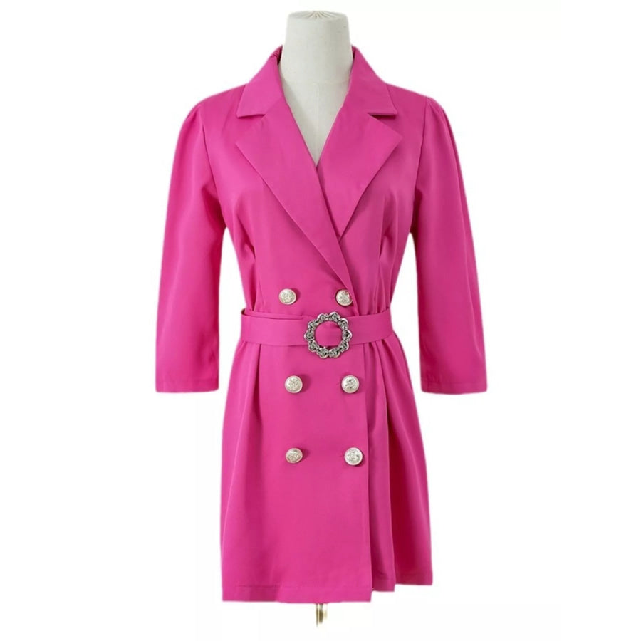 Double-Breasted Blazer Dress with Embellished Belt Apparel and Accessories