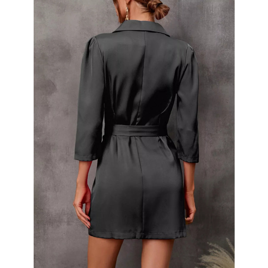 Double-Breasted Blazer Dress with Embellished Belt Apparel and Accessories