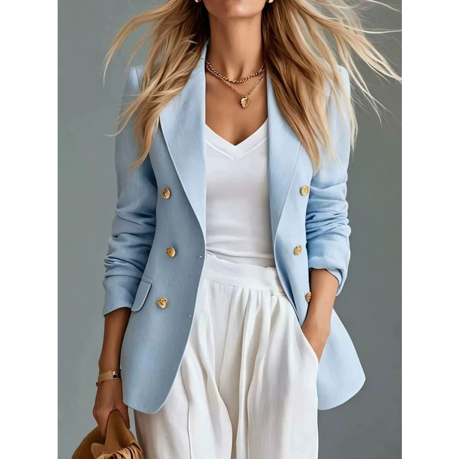 Double-Breasted Blazer with Gold Buttons Apparel and Accessories
