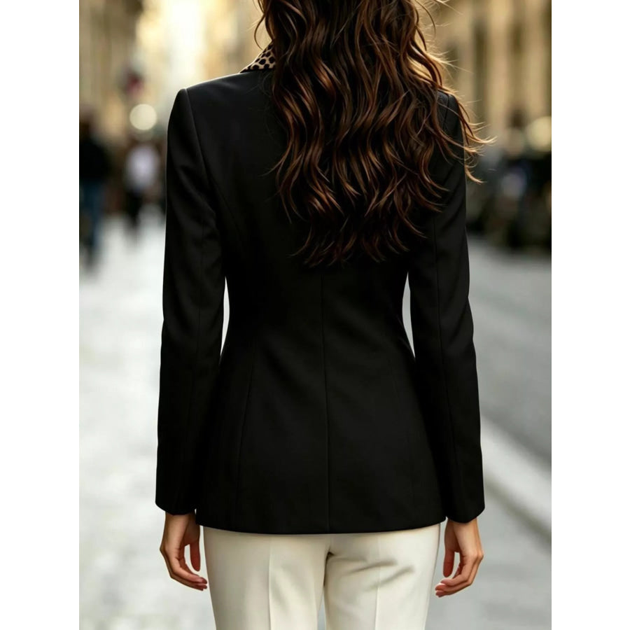 Double-Breasted Blazer with Leopard Print Lapel Apparel and Accessories