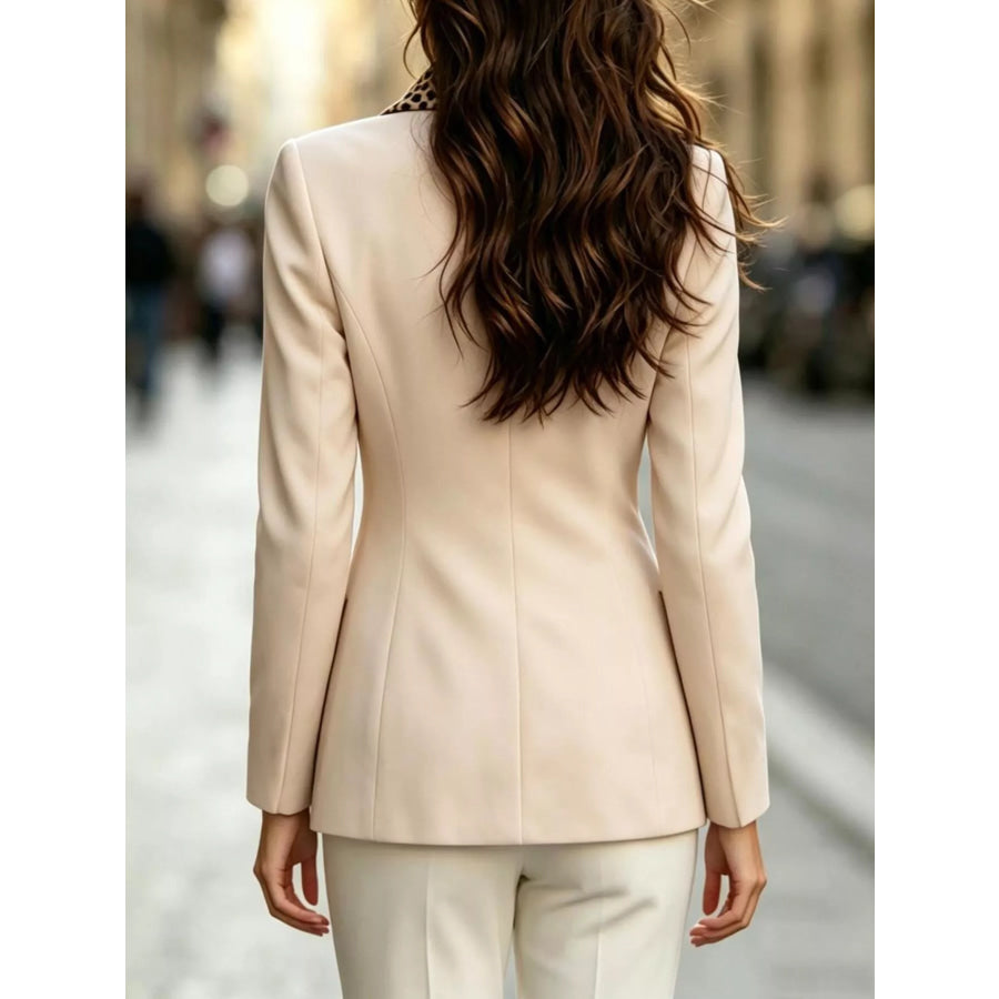 Double-Breasted Blazer with Leopard Print Lapel Apparel and Accessories