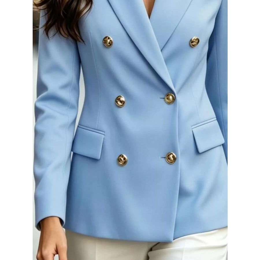 Double-Breasted Blazer with Leopard Print Lapel Apparel and Accessories