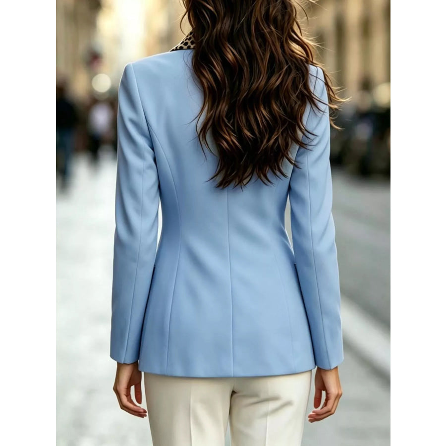 Double-Breasted Blazer with Leopard Print Lapel Apparel and Accessories