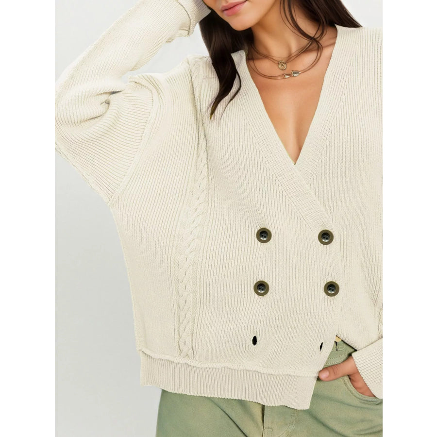 Double-Breasted Cable Knit Cardigan Apparel and Accessories
