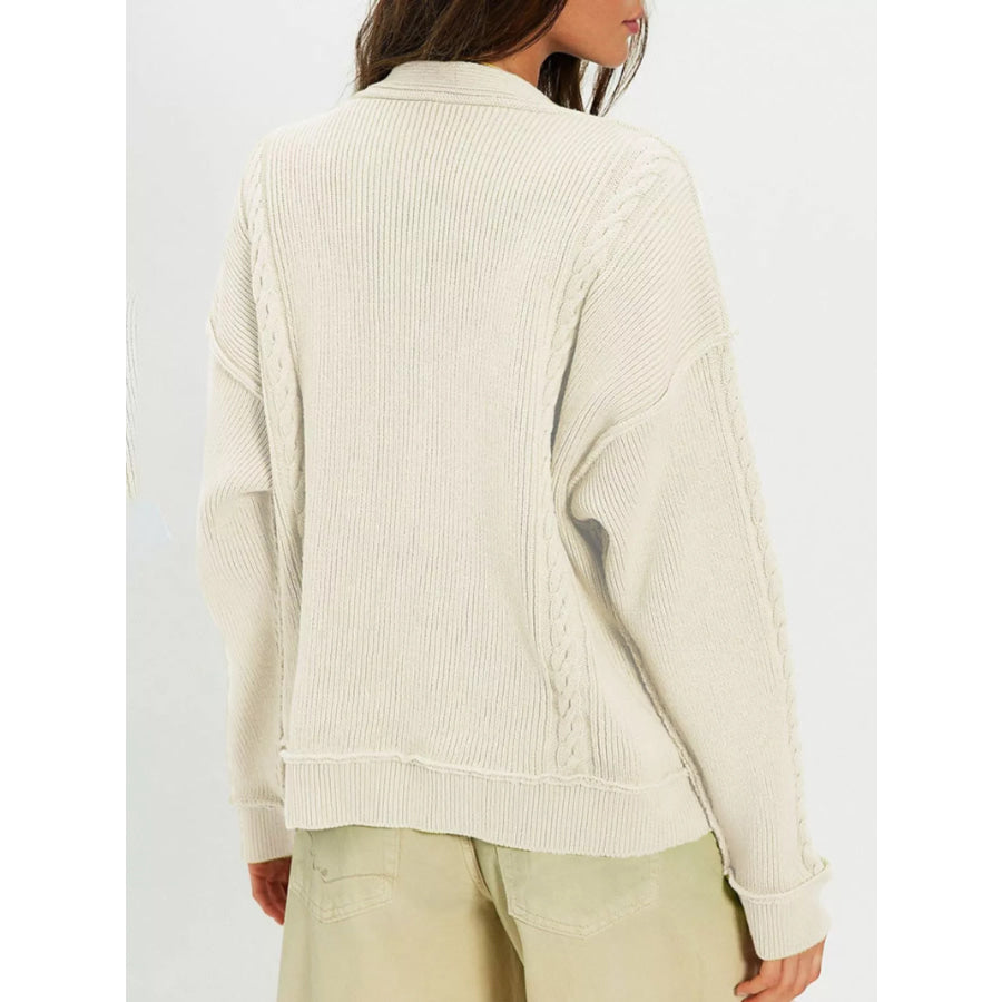 Double-Breasted Cable Knit Cardigan Beige / S Apparel and Accessories