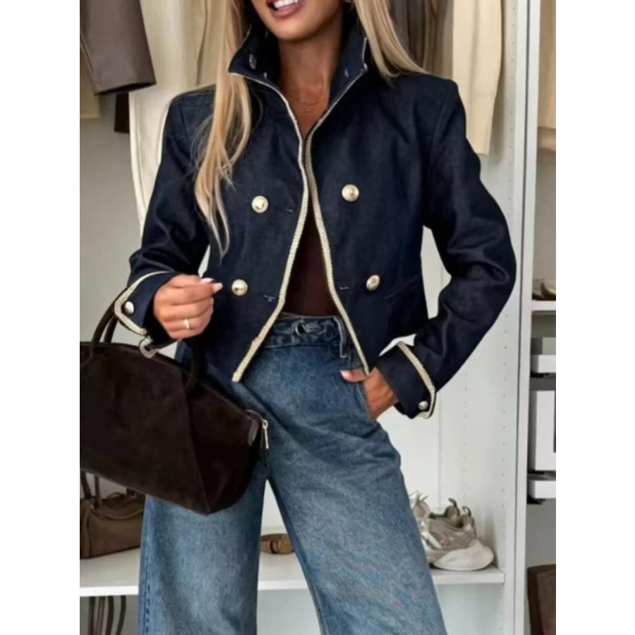 Double-Breasted Cropped Jacket Dark Blue / S Apparel and Accessories