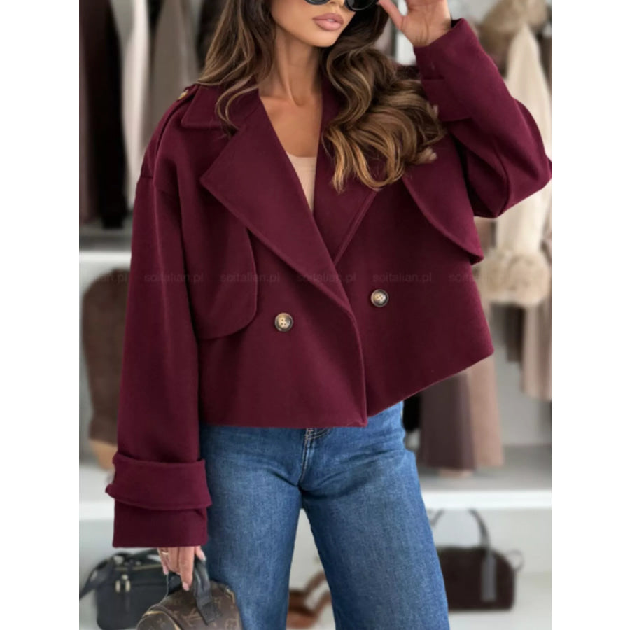 Double-Breasted Cropped Outerwear Burgundy / S Apparel and Accessories