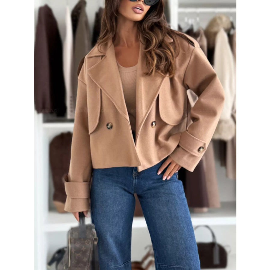 Double-Breasted Cropped Outerwear Khaki / S Apparel and Accessories