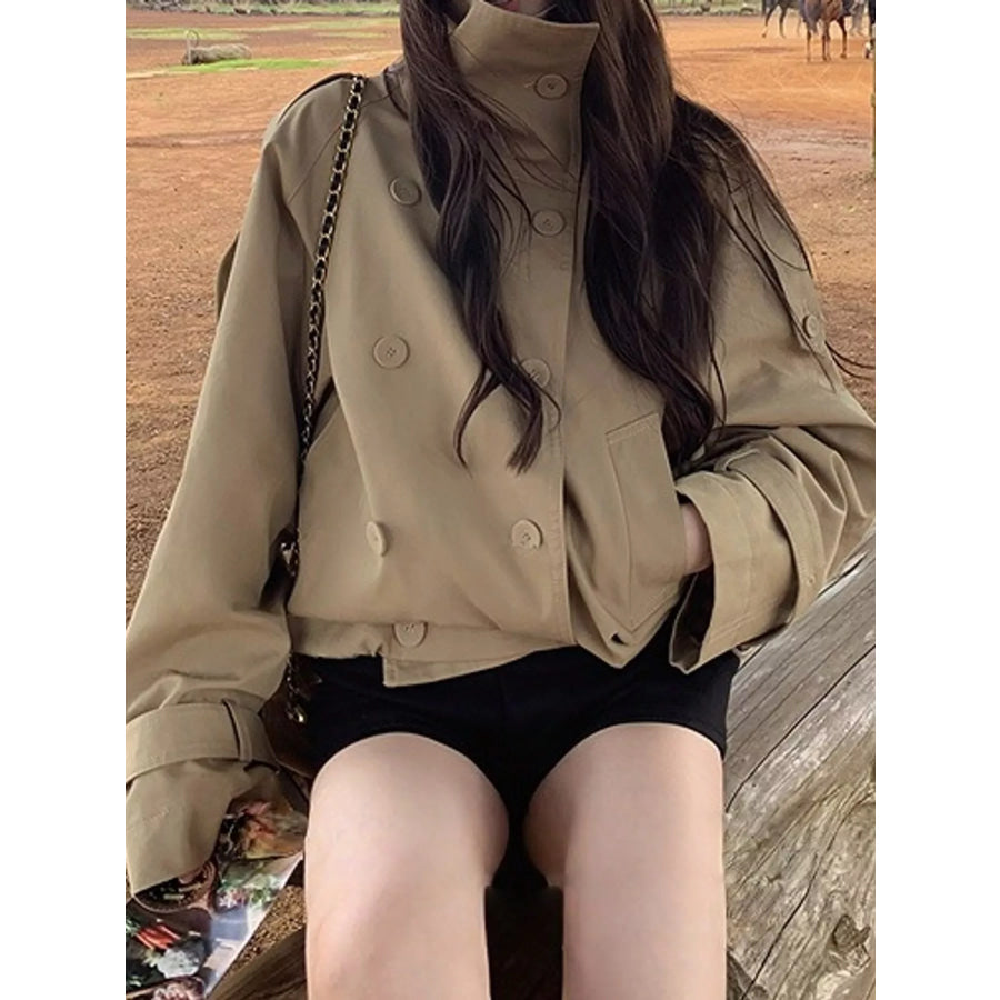 Double-Breasted Cropped Trench Jacket Apparel and Accessories