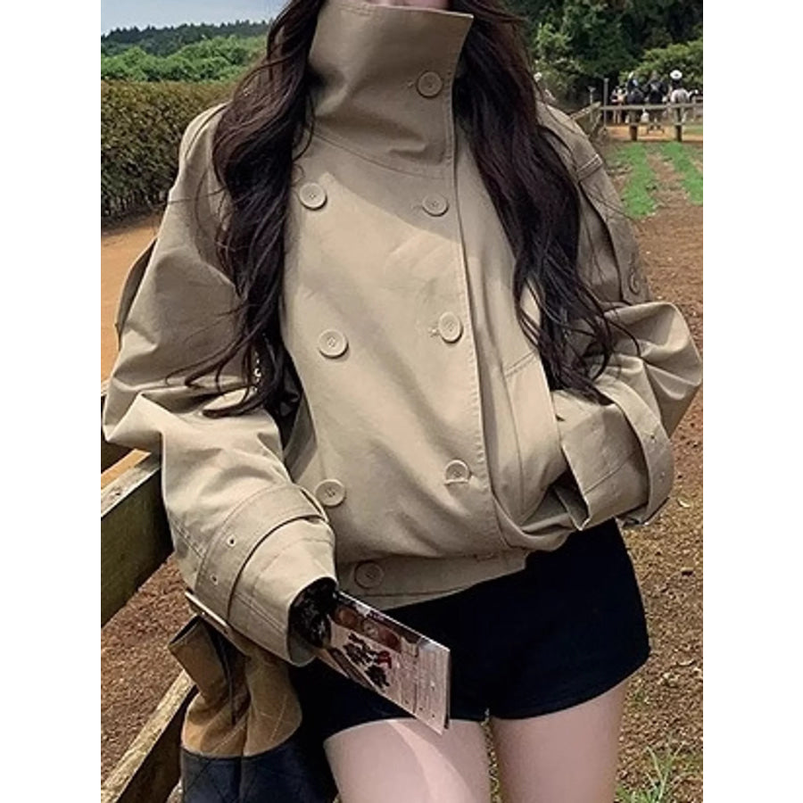 Double-Breasted Cropped Trench Jacket Apparel and Accessories