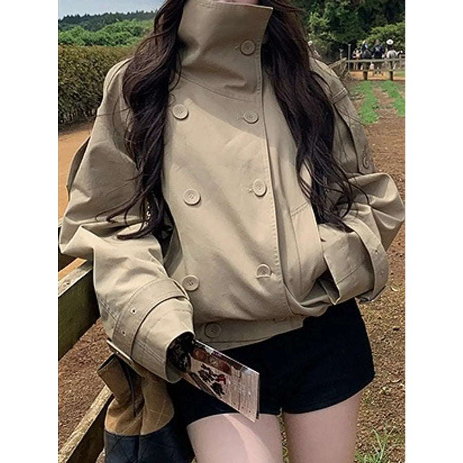 Double-Breasted Cropped Trench Jacket Apparel and Accessories