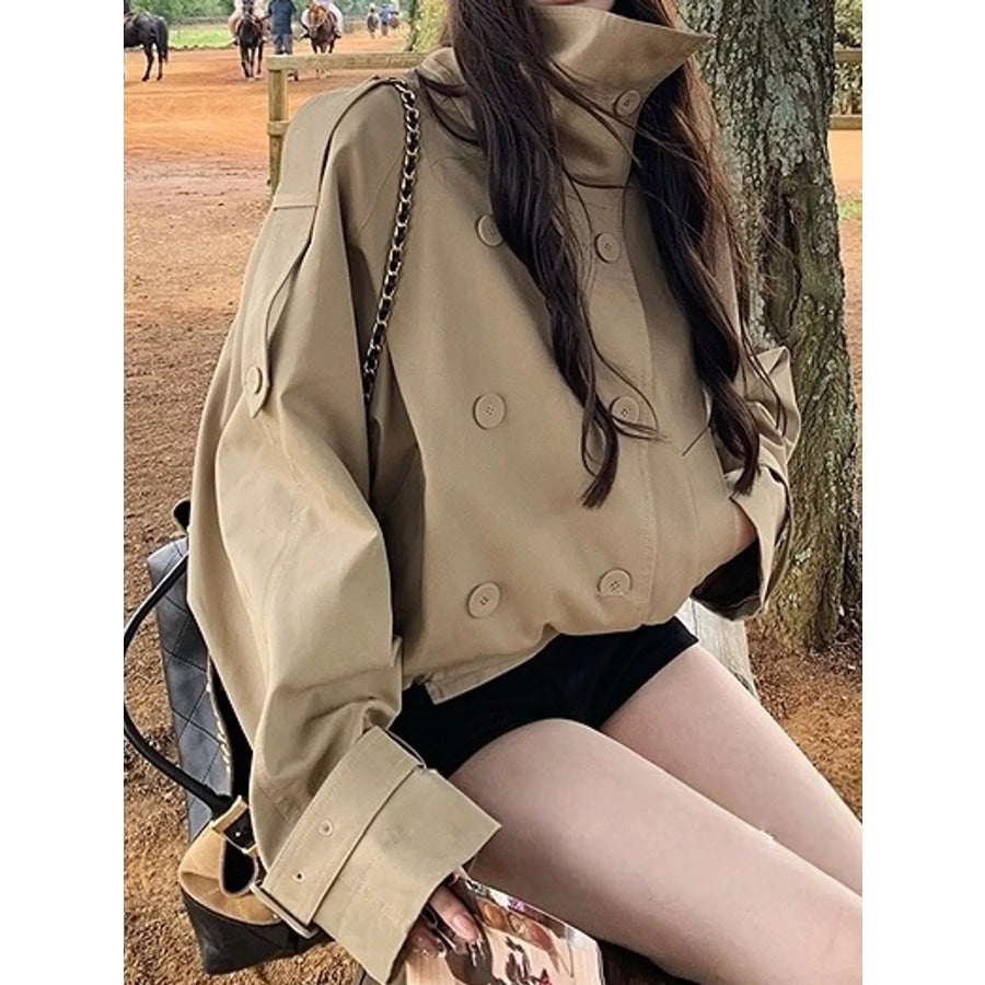 Double-Breasted Cropped Trench Jacket Khaki / S Apparel and Accessories