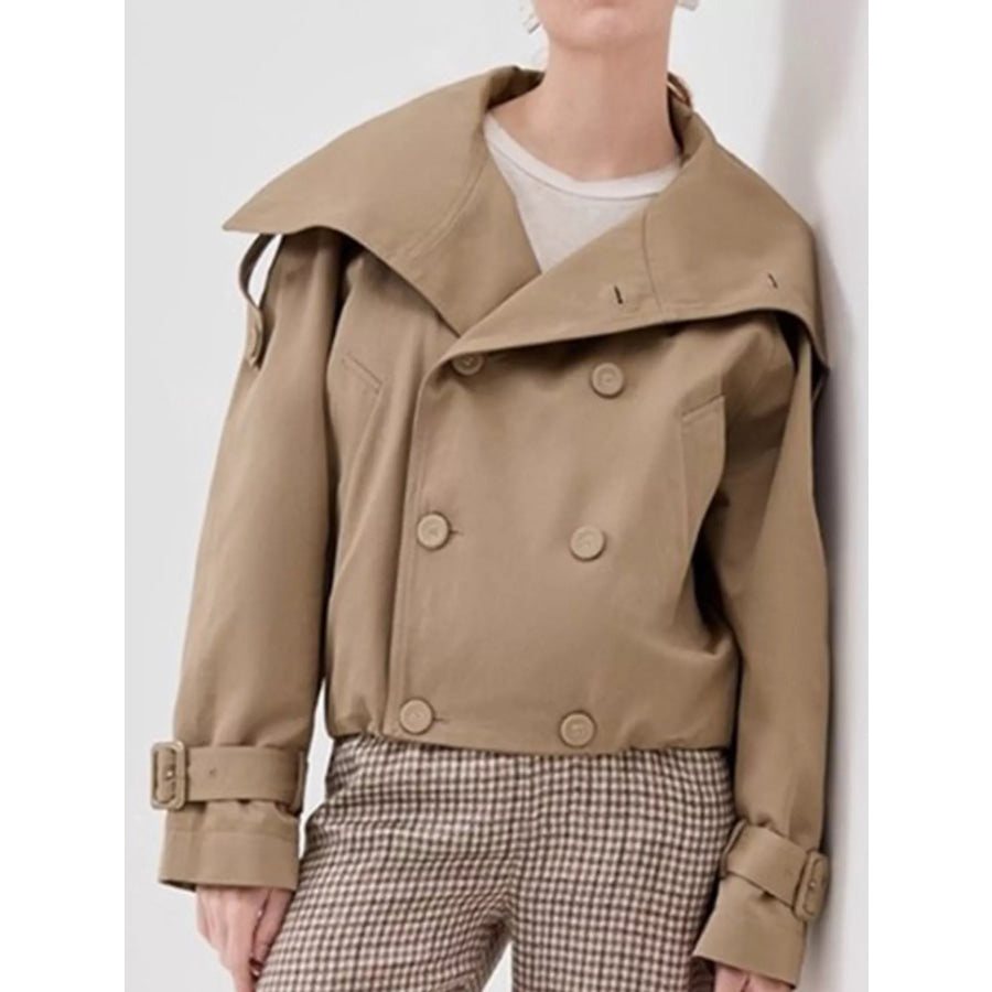 Double-Breasted Cropped Trench Jacket Light Brown / S Apparel and Accessories