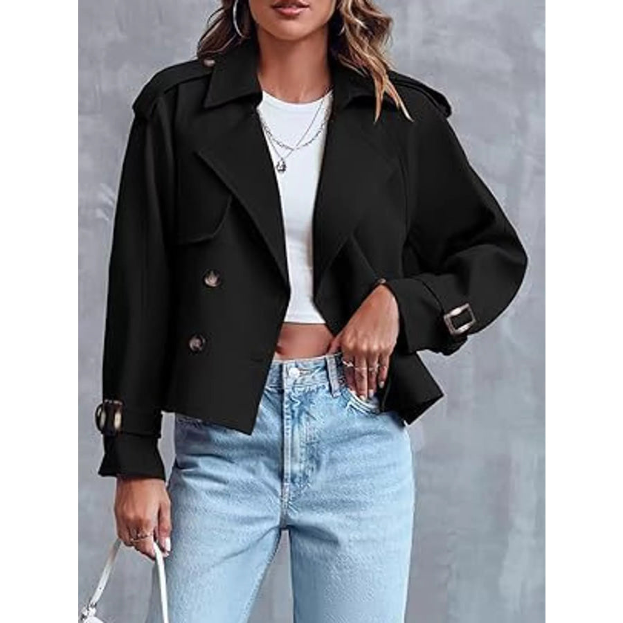 Double-Breasted Cropped Trench Outerwear Apparel and Accessories