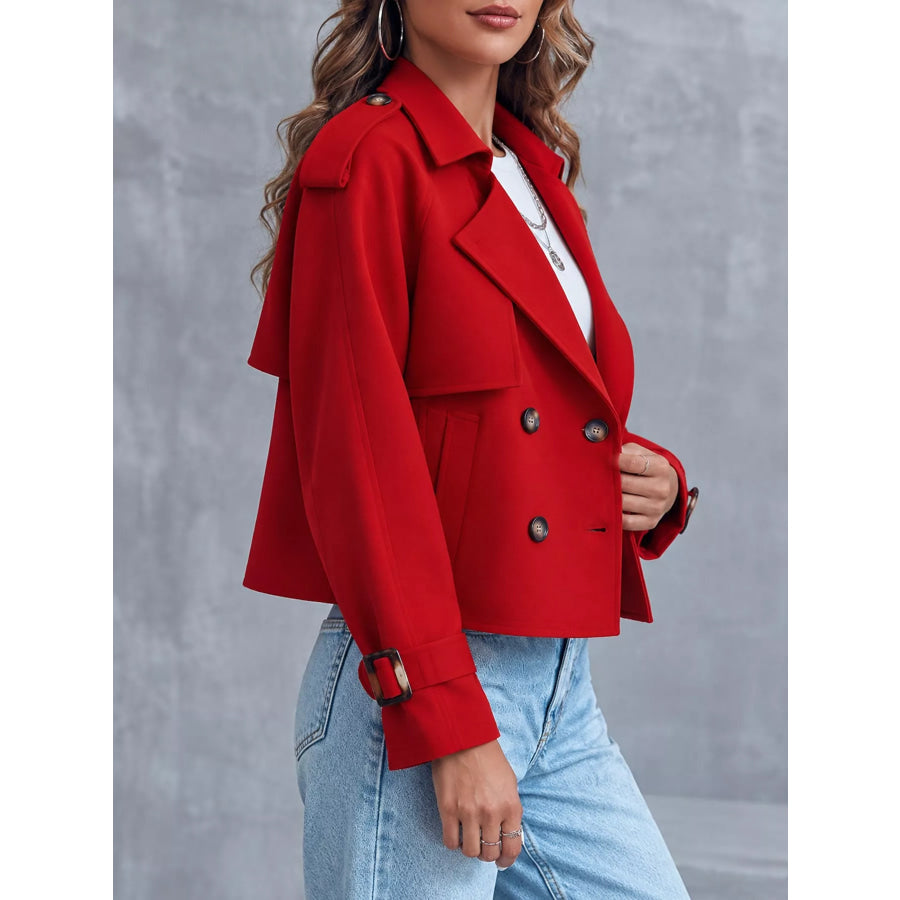 Double-Breasted Cropped Trench Outerwear Apparel and Accessories