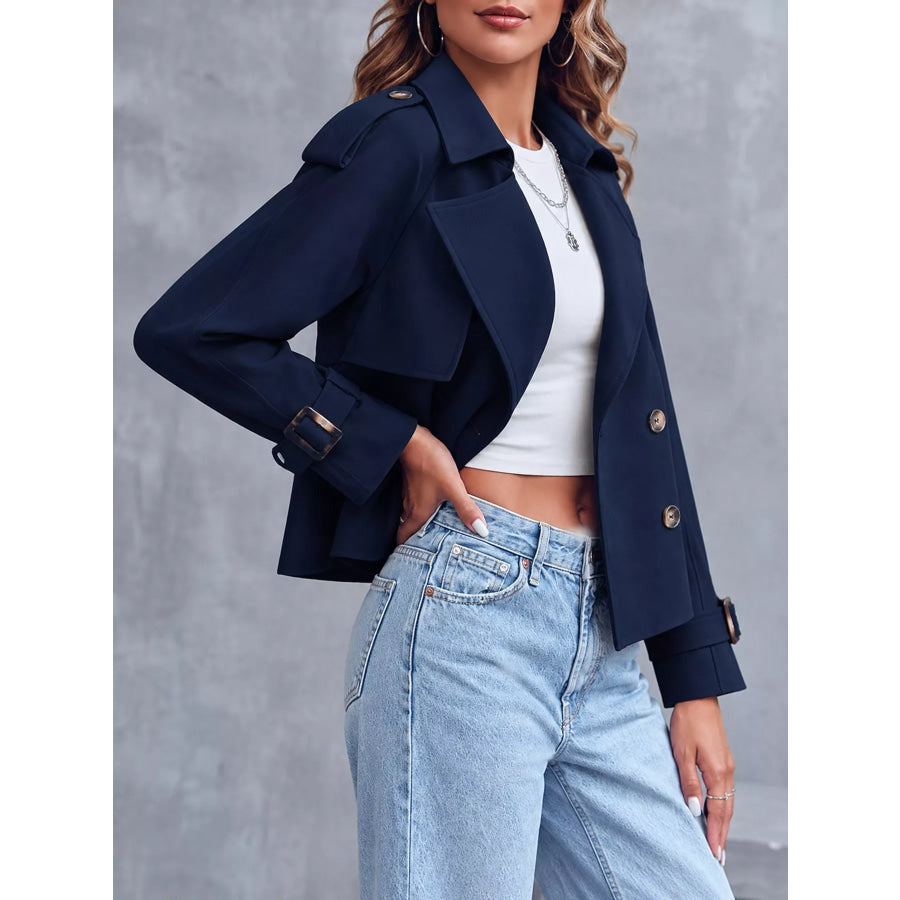 Double-Breasted Cropped Trench Outerwear Apparel and Accessories