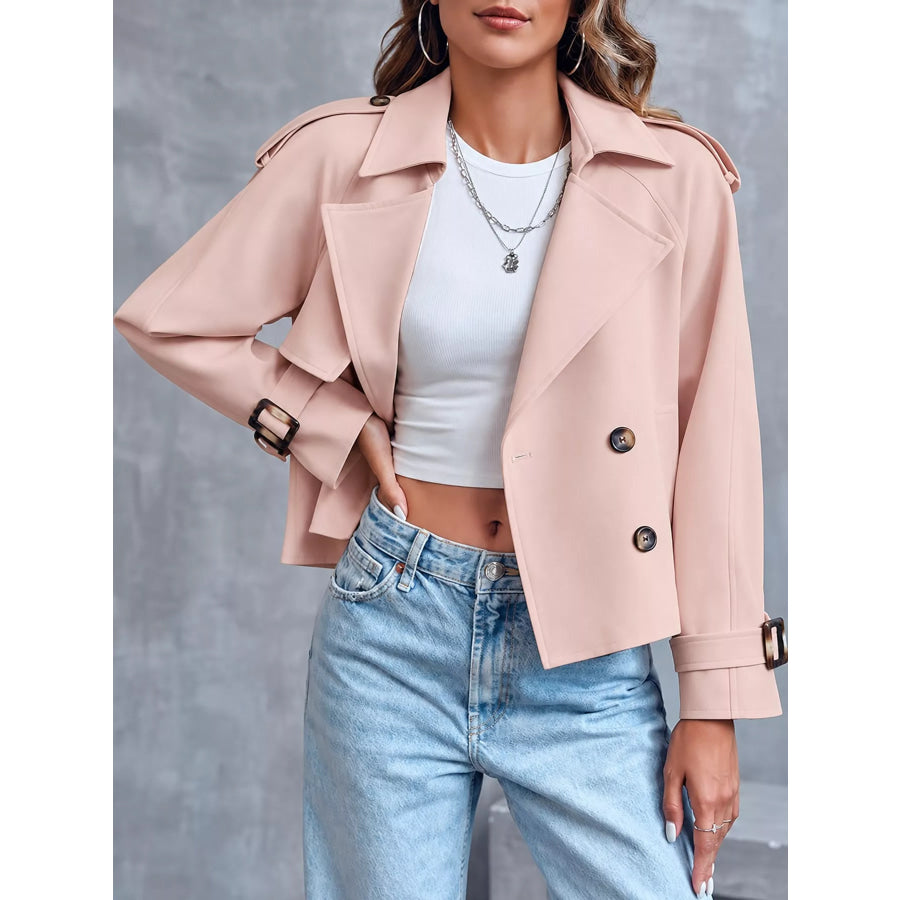 Double-Breasted Cropped Trench Outerwear Dusty Pink / S Apparel and Accessories