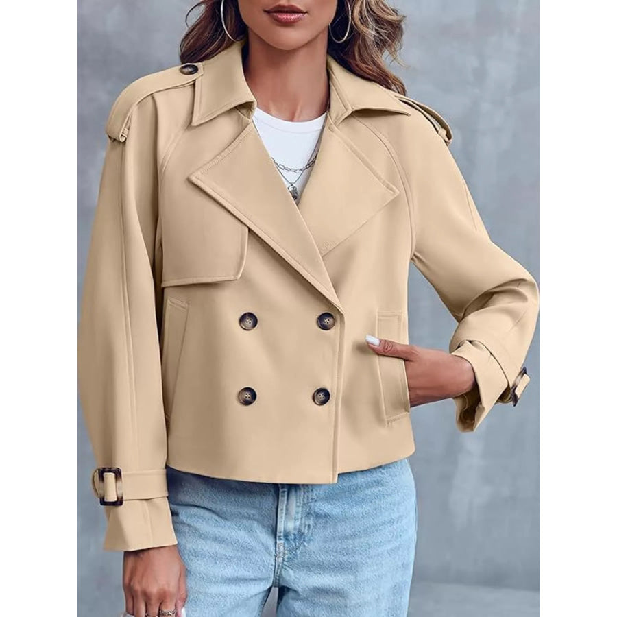 Double-Breasted Cropped Trench Outerwear Khaki / S Apparel and Accessories