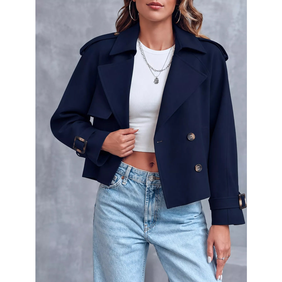 Double-Breasted Cropped Trench Outerwear Navy / S Apparel and Accessories