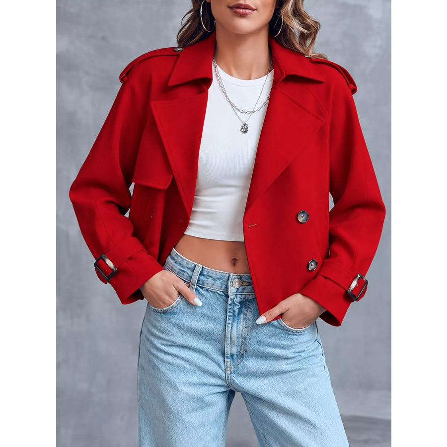 Double-Breasted Cropped Trench Outerwear Red / S Apparel and Accessories